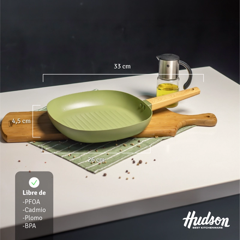 PLANCHA GRILL HUDSON OLIVE 26 CM CON ANTIADHERENTE COLOR VERDE OLIVA OLI12 - 5