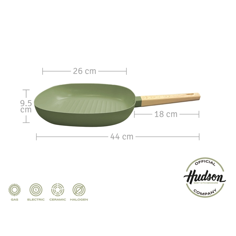 PLANCHA GRILL HUDSON OLIVE 26 CM CON ANTIADHERENTE COLOR VERDE OLIVA OLI12 - 6