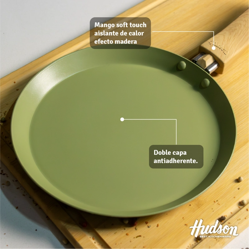PANQUEQUERA HUDSON OLIVE 22 CM CON ANTIADHERENTE COLOR VERDE OLIVA OLI13 - 2