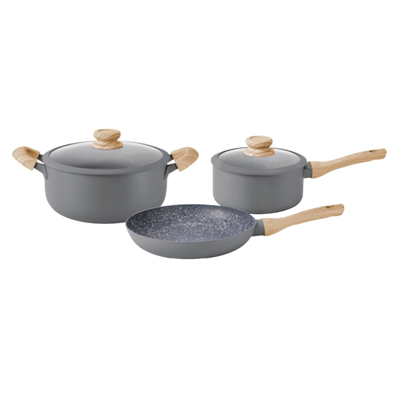 BATERIA COCINA HUDSON TRIPLE CAPA ANTIADHERENTE GRANITO 5 PZ GRIS GRS01 - 1