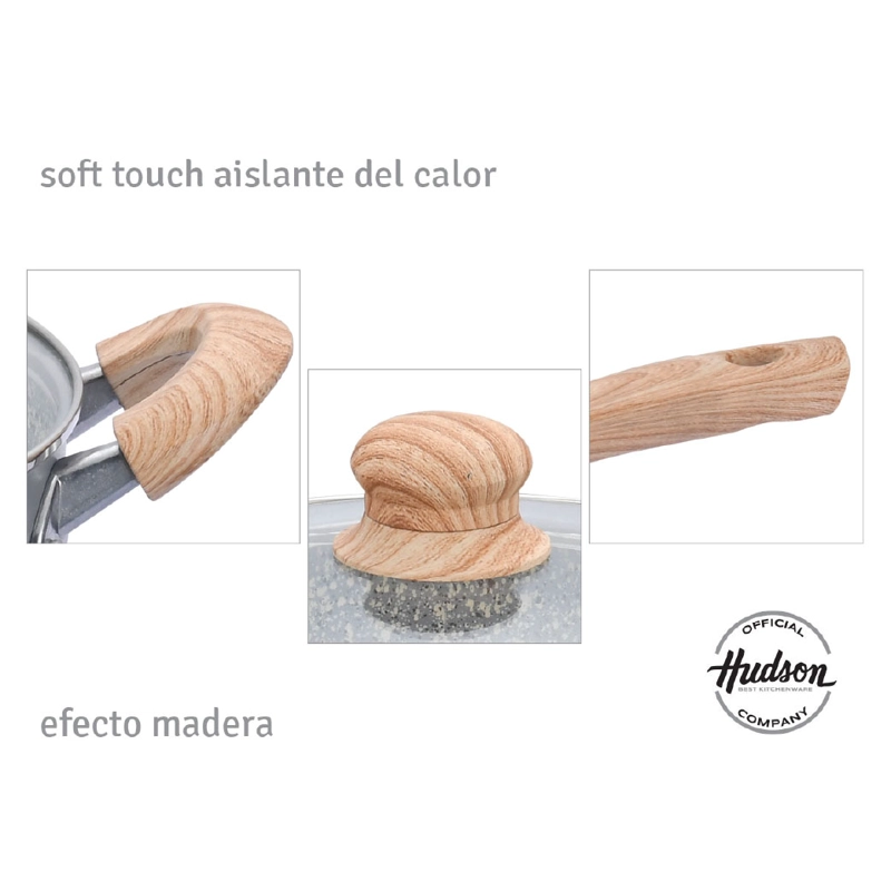 BATERIA COCINA HUDSON TRIPLE CAPA ANTIADHERENTE GRANITO 5 PZ GRIS GRS01 - 5