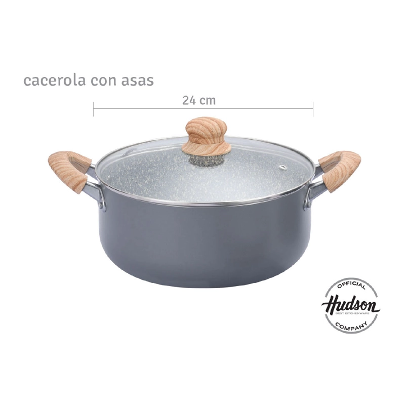 OLLA CACEROLA C/ ANTIADHERENTE 26 CM DIFUSOR DE CALOR 5.5L LINEA GRANITO HUDSON GRIS GRS08 - 3