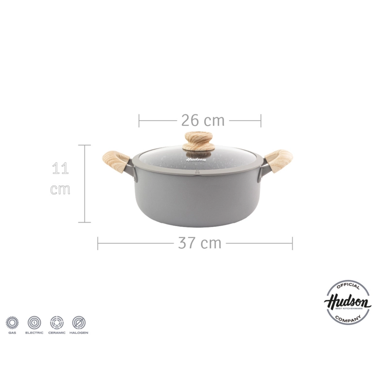 OLLA CACEROLA C/ ANTIADHERENTE 26 CM DIFUSOR DE CALOR 5.5L LINEA GRANITO HUDSON GRIS GRS08 - 4
