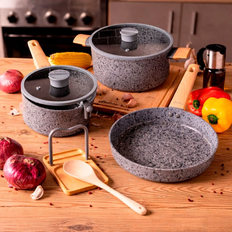 BATERIA DE COCINA STONE 5 PIEZAS PARA INDUCCION HUDSON GRIS STO01 - 1