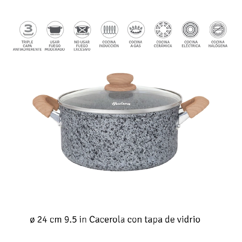 BATERIA DE COCINA STONE 5 PIEZAS PARA INDUCCION HUDSON GRIS STO01 - 4