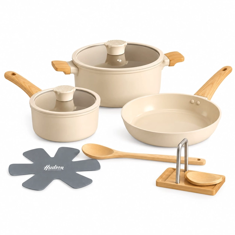 BATERIA 5PZ INDUCCION ANTIADHERENTE CERAMICO HARMONY HUDSON BEIGE HAR01 - 1