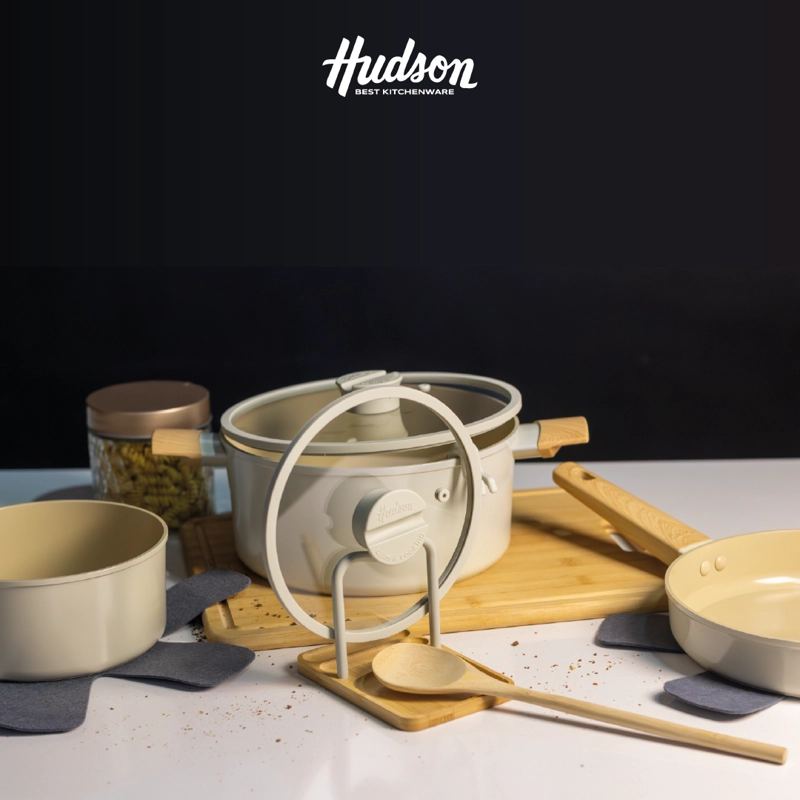 BATERIA 5PZ INDUCCION ANTIADHERENTE CERAMICO HARMONY HUDSON BEIGE HAR01 - 2