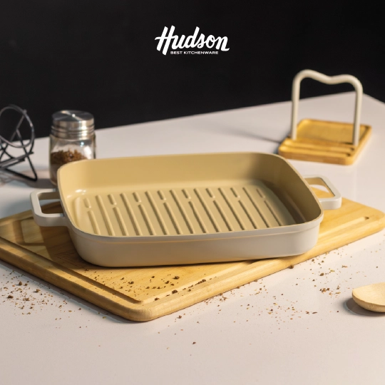 PLANCHA GRILL 28 CM HUDSON HARMONY ANTIADHERENTE CERAMICO INDUCCION CREMA HAR29 - 2