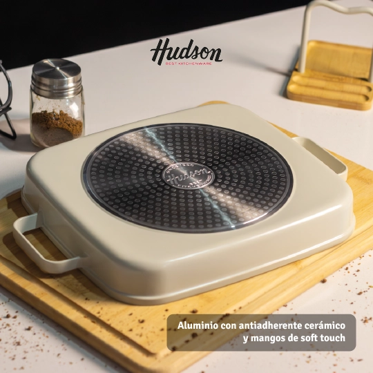 PLANCHA GRILL 28 CM HUDSON HARMONY ANTIADHERENTE CERAMICO INDUCCION CREMA HAR29 - 3