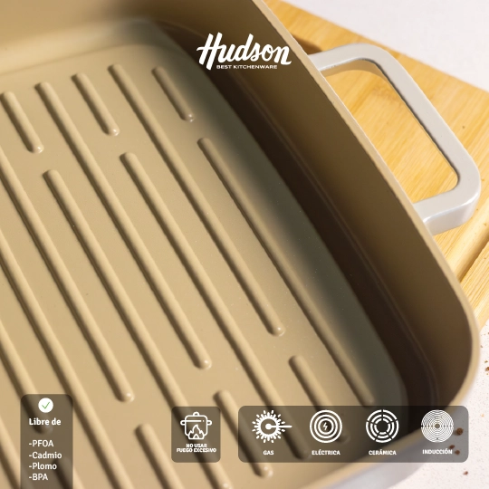 PLANCHA GRILL 28 CM HUDSON HARMONY ANTIADHERENTE CERAMICO INDUCCION CREMA HAR29 - 4
