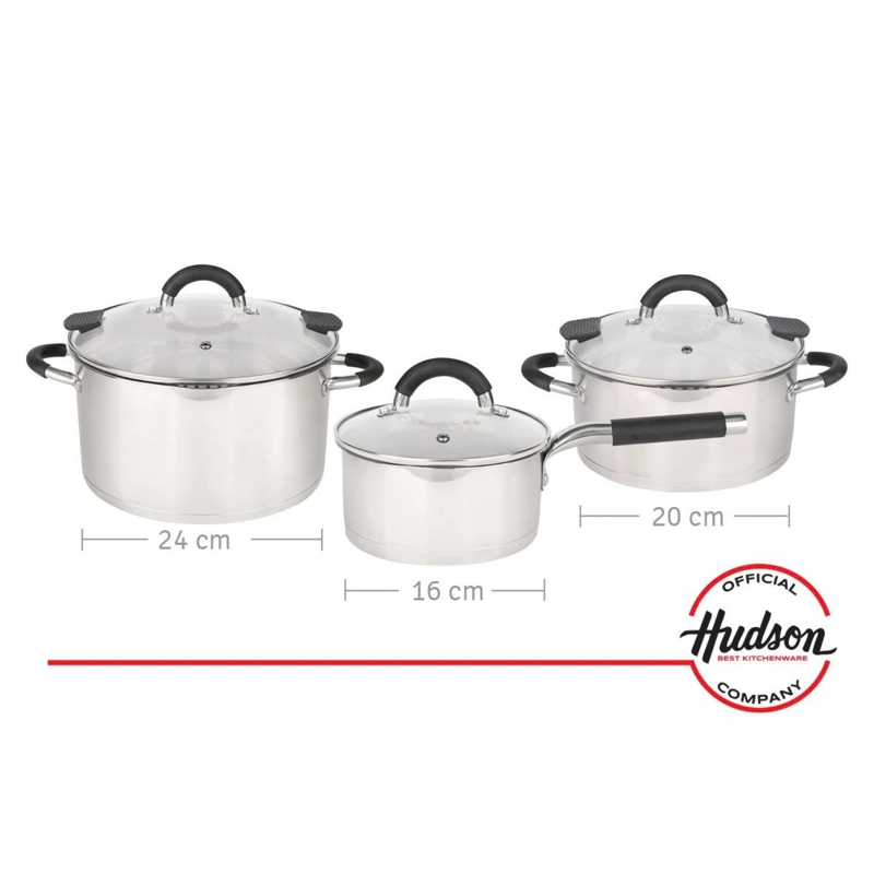 BATERIA DE ACERO INOXIDABLE TAPA COLADOR HUDSON 6 PIEZAS COLOR PLATEADO GIM11 - 2