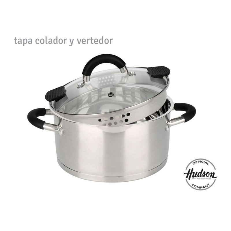 BATERIA DE ACERO INOXIDABLE TAPA COLADOR HUDSON 6 PIEZAS COLOR PLATEADO GIM11 - 3