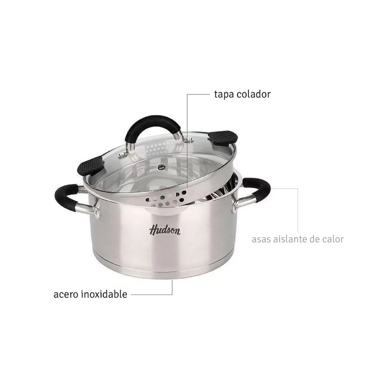 CACEROLA ACERO INOXIDABLE 26CM INDUCCION HUDSON TGD00015 TRIPLE FONDO PLATEADO TGD00015 - 3
