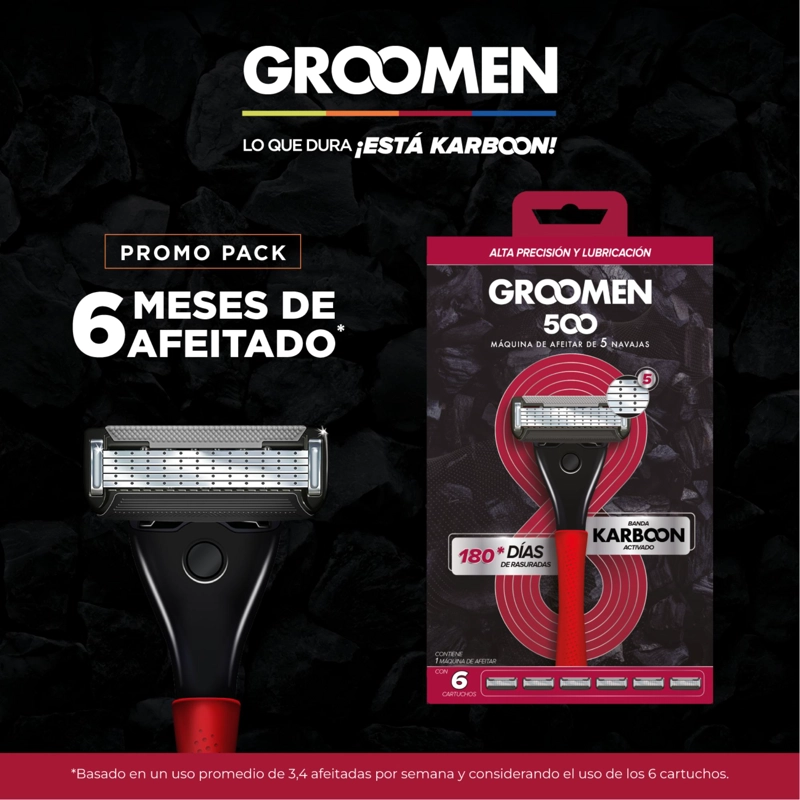 MAQUINA AFEITAR GROOMEN 500 + 6 CARTUCHOS DE 5 NAVAJAS - 4