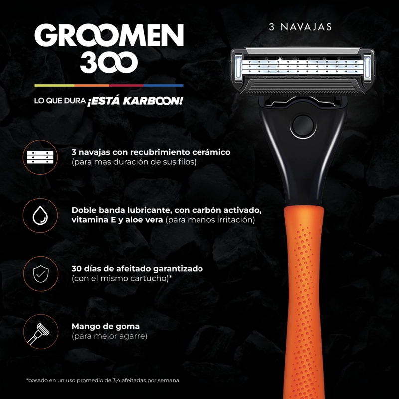 MÁQUINA AFEITAR GROOMEN 300 + 12 CARTUCHOS DE 3 NAVAJAS - 2
