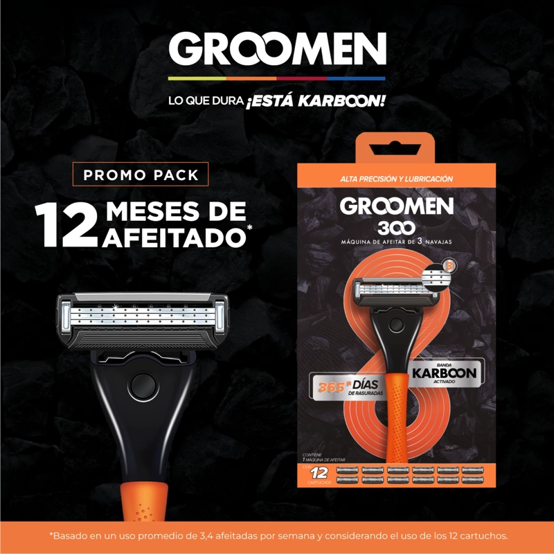 MÁQUINA AFEITAR GROOMEN 300 + 12 CARTUCHOS DE 3 NAVAJAS - 4