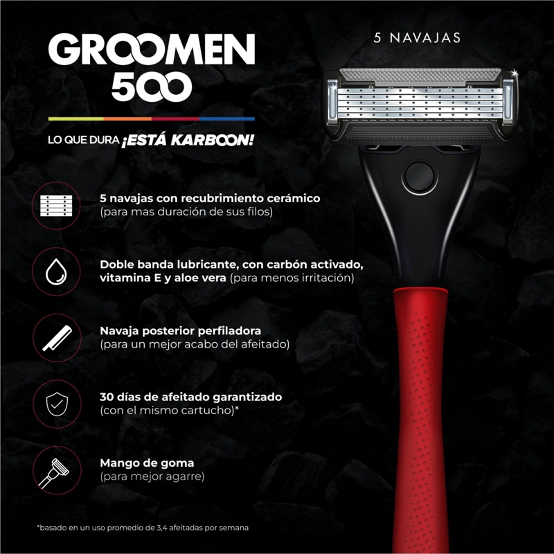MAQUINA AFEITAR GROOMEN 500 + 12 CARTUCHOS DE 5 NAVAJAS - 2
