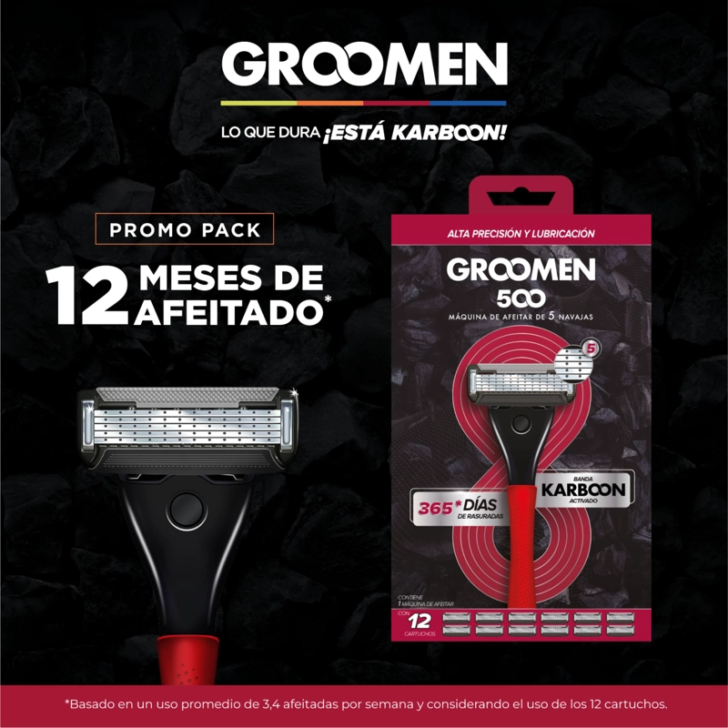 MAQUINA AFEITAR GROOMEN 500 + 12 CARTUCHOS DE 5 NAVAJAS - 4