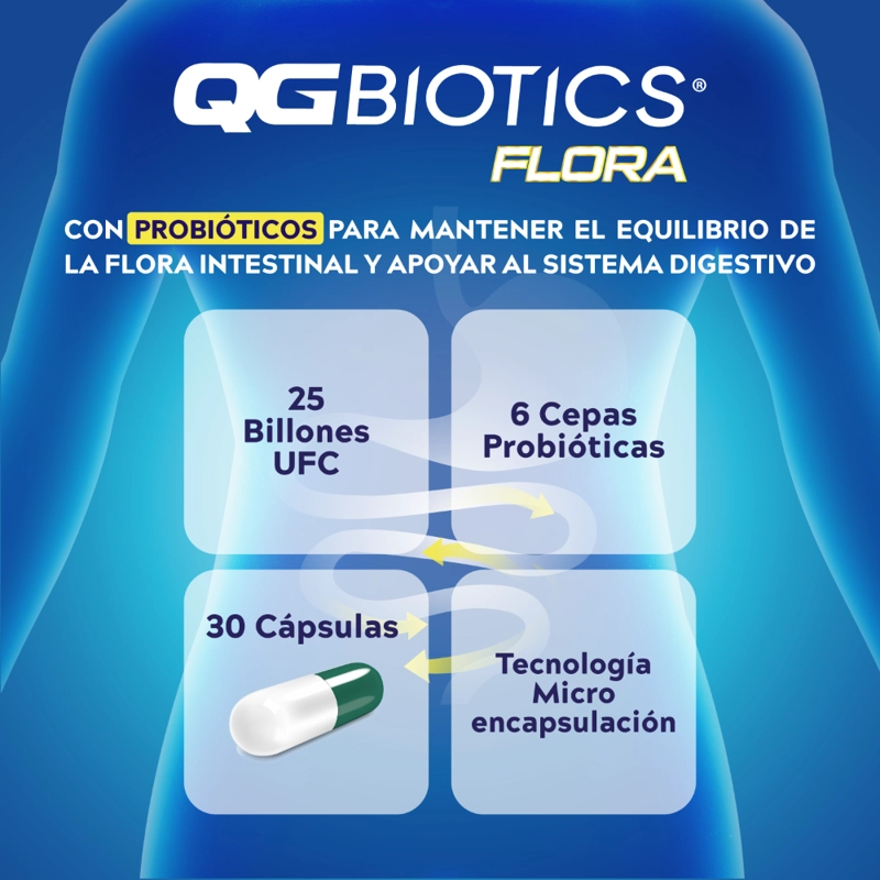 SUPLEMENTO ALIMENTICIO XRAY QGBIOTICS FLORA PROBIÓTICOS 25 BILLONES UFC - 30 CÁPSULAS - 4