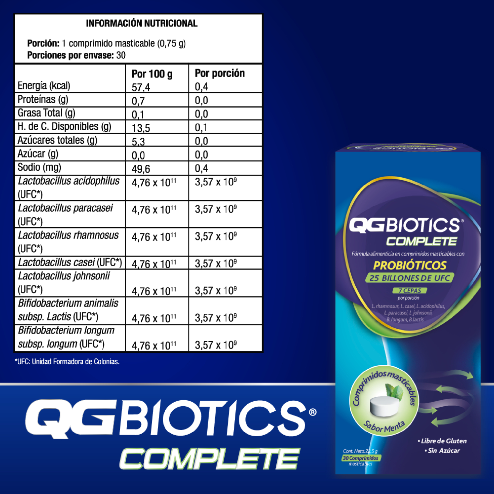 QGBIOTICS COMPLETE PROBIOTICOS 25 BILLON UFC 30 MASTICABLES - 5