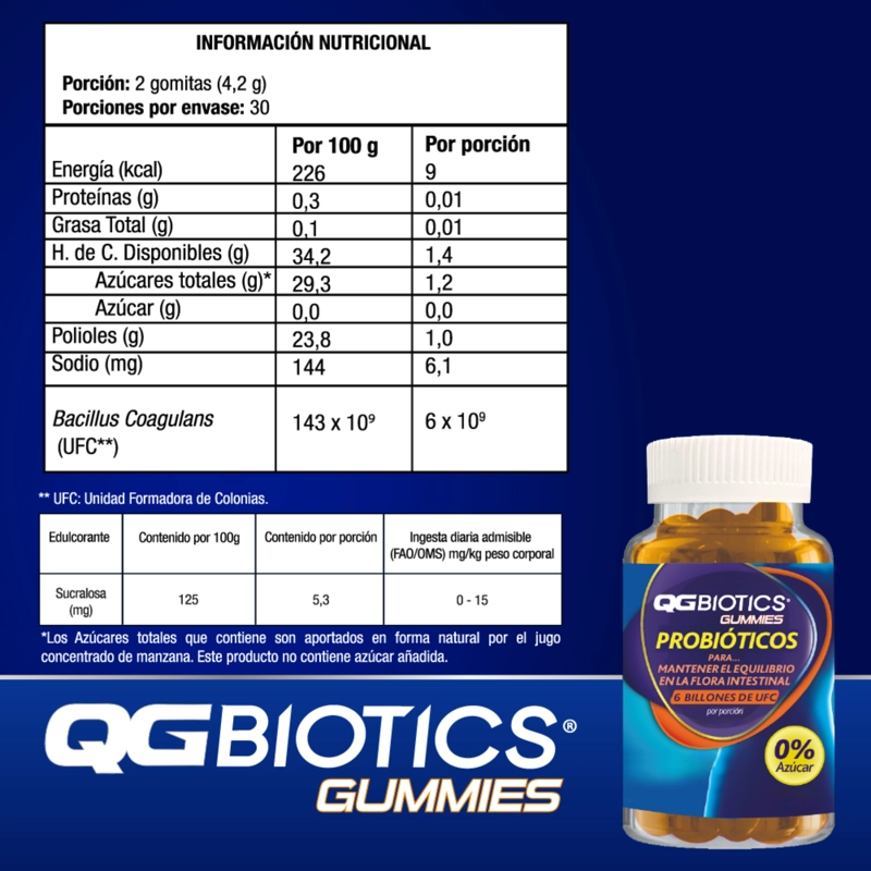 QGBIOTICS GUMMIES PROBIOTICOS 6 BILLONES UFC - 60 GOMITAS - 6