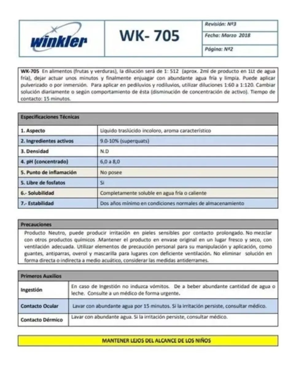 LAVALOZA WINKLER NUTRITION AMONIO CUATERNARIO CERTIFICADO ISP WK-705 - 5