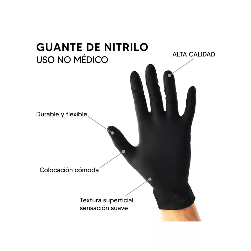 GUANTES TRESOR DE NITRILO DESCARTABLES ANTIDESLIZANTES EXAMINACIÓN COLOR NEGRO TALLA M X 100 UND - 2