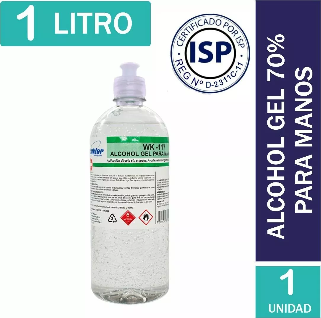 ALCOHOL GEL 70% CERTIFICADO ISP (1 LITRO) WINKLER - 1