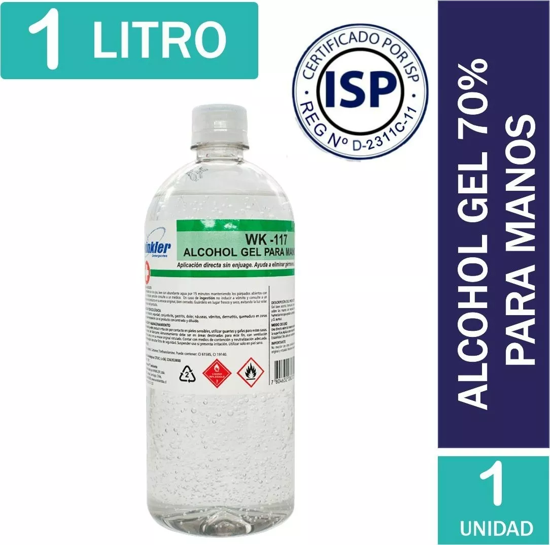 ALCOHOL GEL 70% CERTIFICADO ISP (1 LITRO) WINKLER - 2