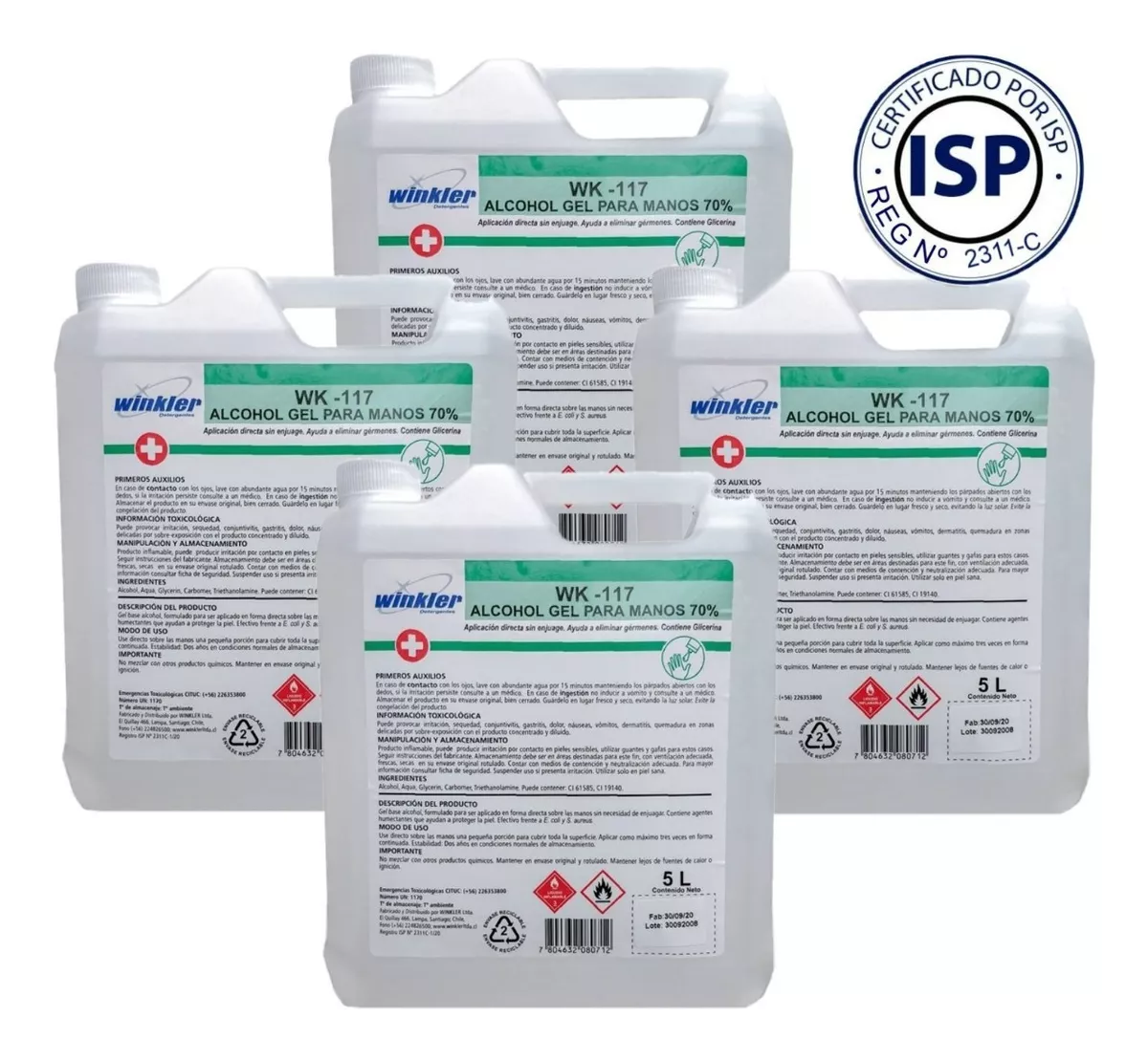ALCOHOL GEL WINKLER NUTRITION 70% CERTIFICADO ISP 5 LITROS - 1