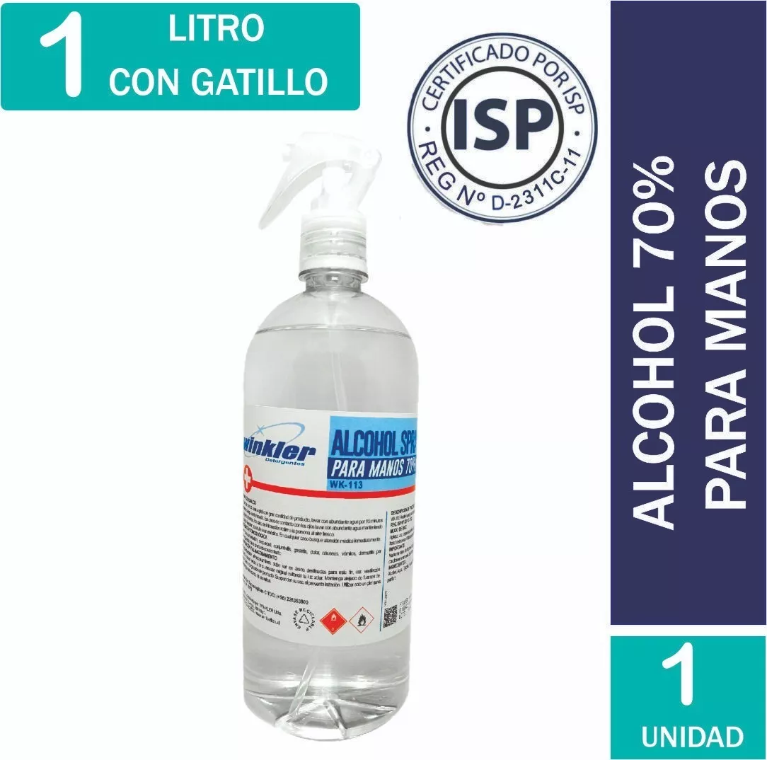ALCOHOL SPRAY 70% PARA MANOS C/GATILLO 1 LITRO - 1