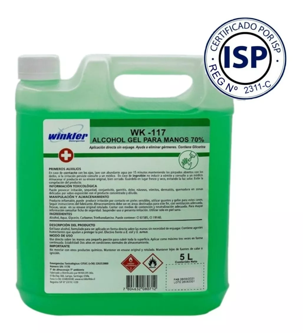 ALCOHOL GEL WINKLER NUTRITION 70% CERTIFICADO ISP (PACK 4 UND) - 2