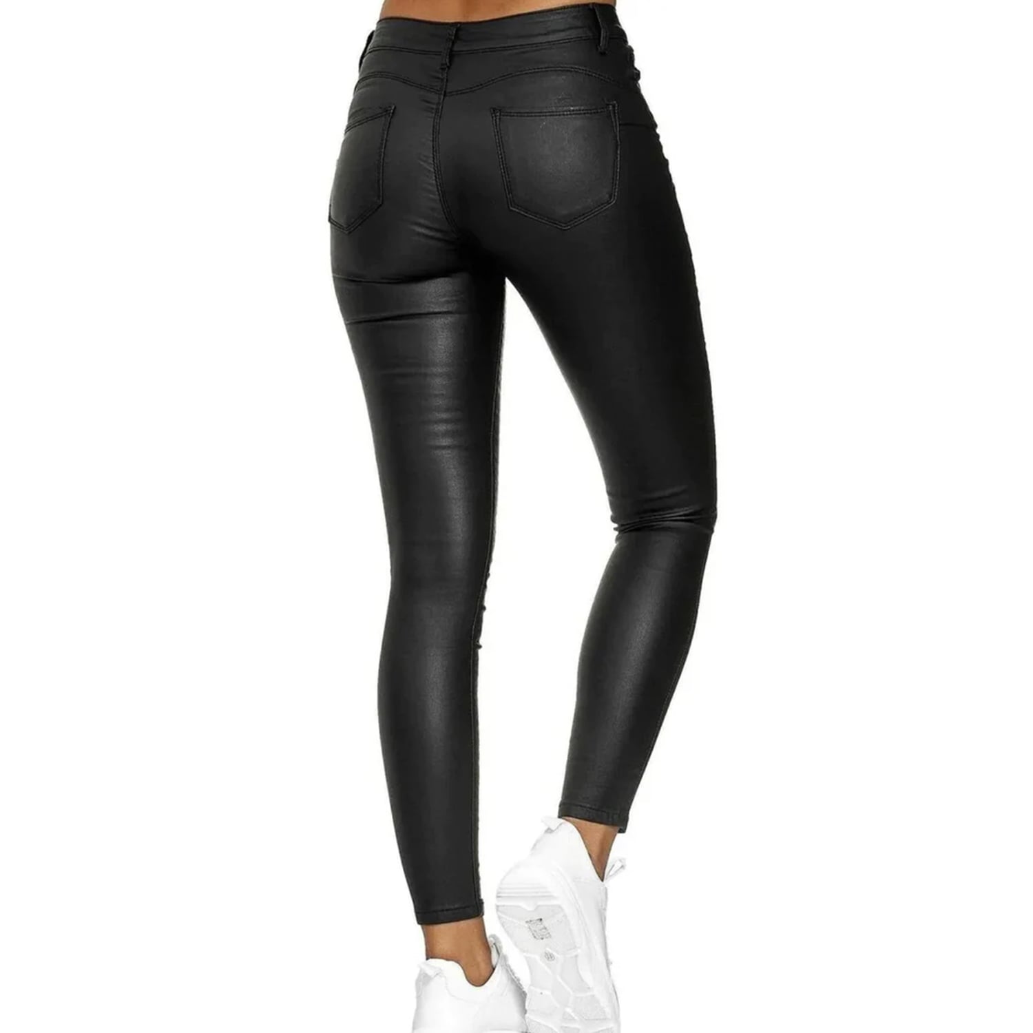JEANS MUJER BUCANERAS NEGRO ECO CUERO CALCE PERFECTO TIRO ALTO ELASTICADOS BOTÓN CIERRE - 2