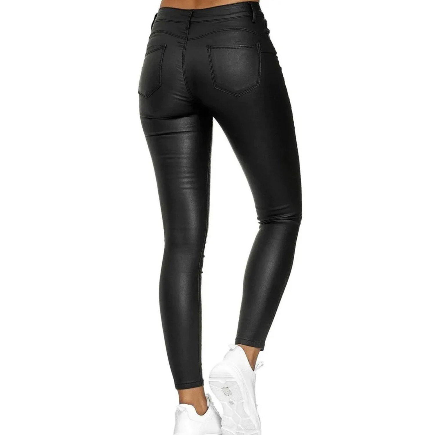 JEANS MUJER BUCANERAS NEGRO ECO CUERO CALCE PERFECTO TIRO ALTO ELASTICADOS BOTÓN CIERRE - 2