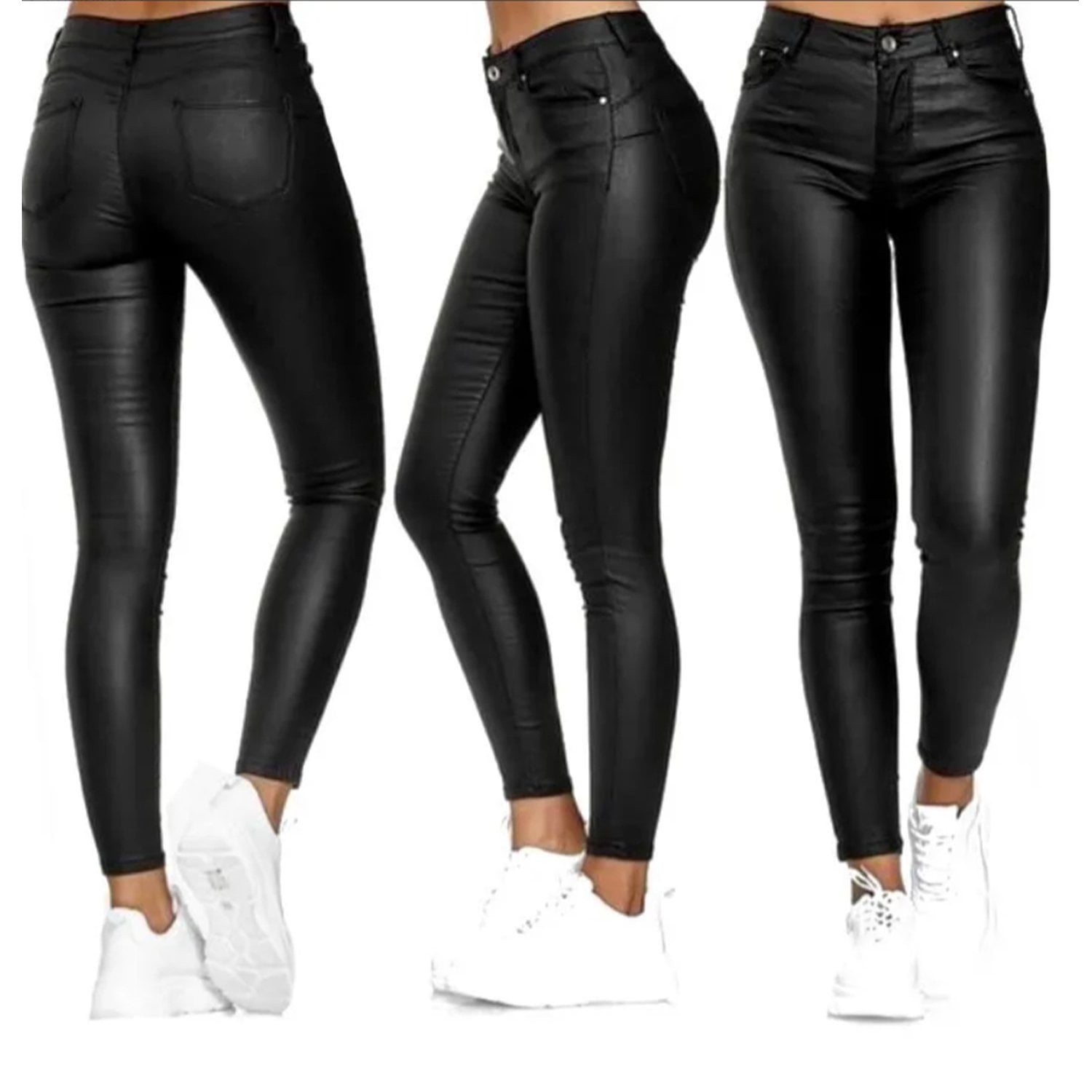 JEANS MUJER BUCANERAS NEGRO ECO CUERO CALCE PERFECTO TIRO ALTO ELASTICADOS BOTÓN CIERRE - 4