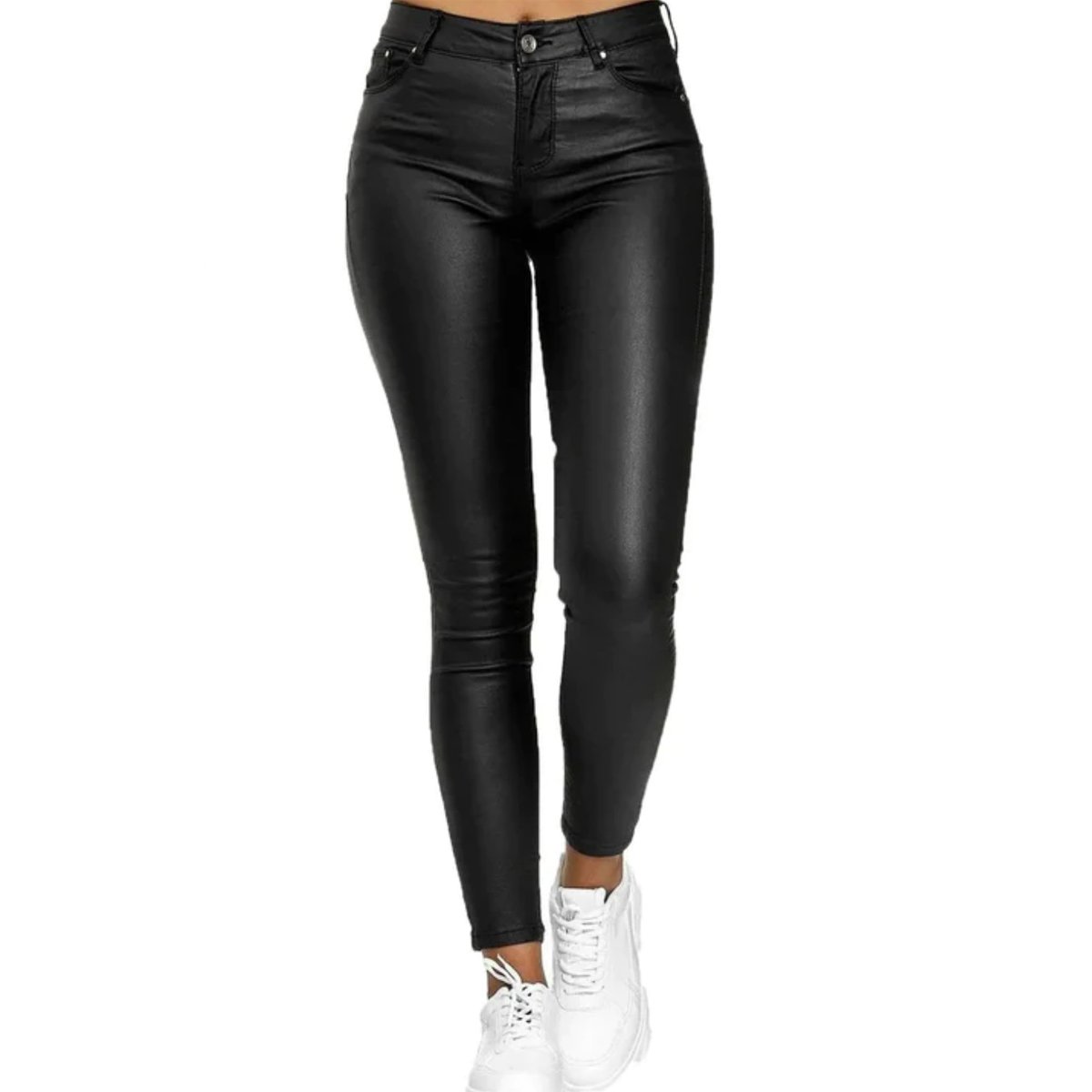 JEANS MUJER BUCANERAS NEGRO ECO CUERO CALCE PERFECTO TIRO ALTO ELASTICADOS BOTÓN CIERRE - 8