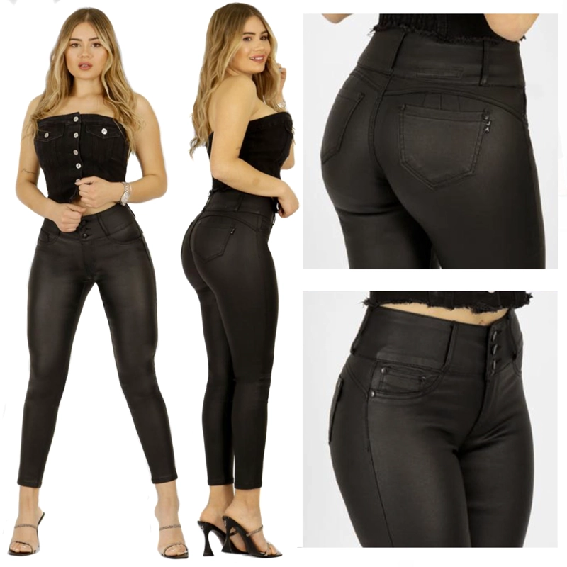 JEANS ECO CUERO FULL PUSH UP LEVANTA COLA CORTE COLOMBIANO CALCE PERFECTO - 7