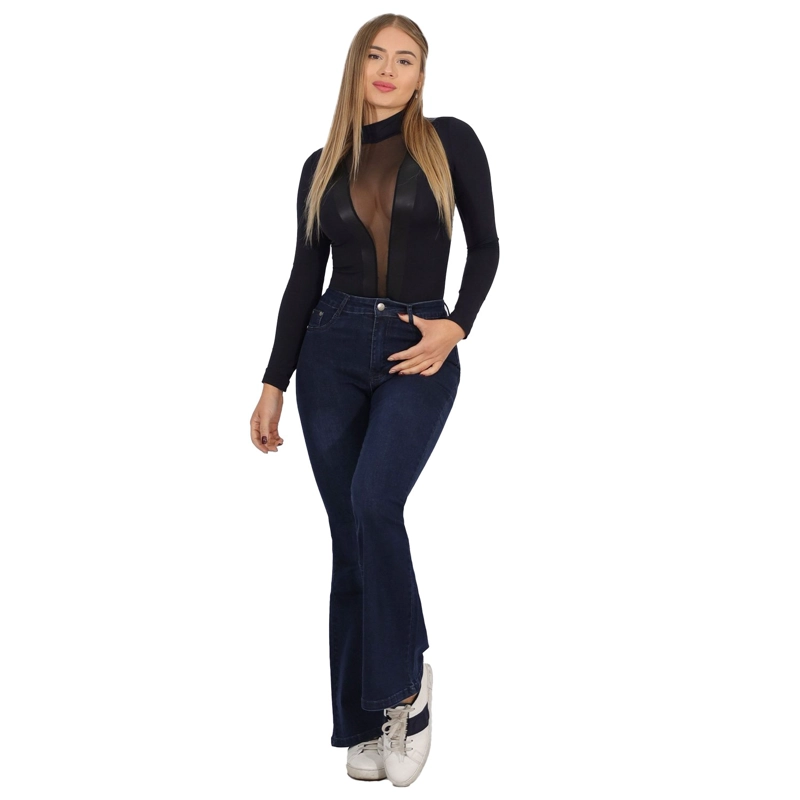 JEAN LARGO FLARE MUJER AZUL PUSH UP ACAMPANADO LEVANTA COLA CORTE COLOMBIANO ESCULTOR OSCURO - 4