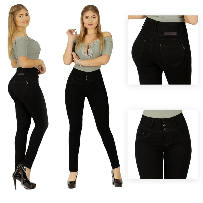 JEANS PUSH UP MUJER BUCANERAS NEGRO FULL LEVANTA COLA CORTE COLOMBIANO CALCE PERFECTO - 8