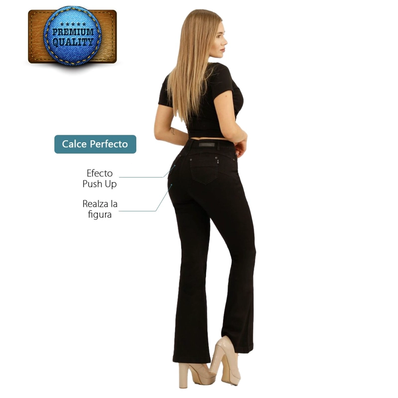 JEANS FLARE PUSH UP ACAMPANADO LEVANTA COLA CORTE COLOMBIANO ESCULTOR NEGRO - 2