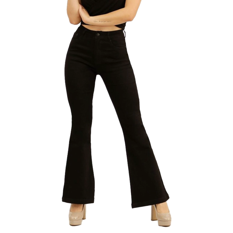 JEANS FLARE PUSH UP ACAMPANADO LEVANTA COLA CORTE COLOMBIANO ESCULTOR NEGRO - 3