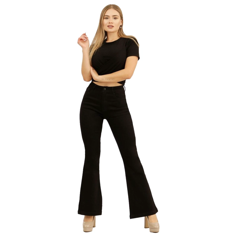 JEANS FLARE PUSH UP ACAMPANADO LEVANTA COLA CORTE COLOMBIANO ESCULTOR NEGRO - 4