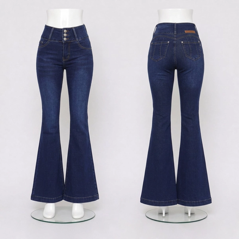 JEAN LARGO FLARE MUJER PATA ANCHA PUSH UP ACAMPANADO LEVANTA COLA CORTE COLOMBIANO ESCULTOR - 4