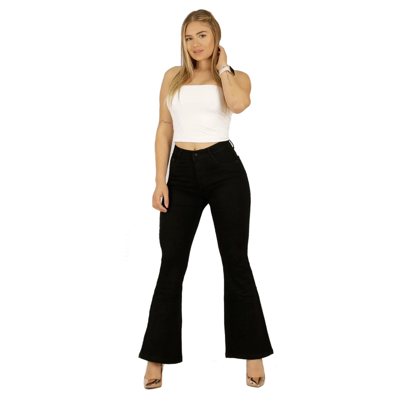 JEAN LARGO FLARE MUJER PATA ANCHA PUSH UP ACAMPANADO LEVANTA COLA CORTE COLOMBIANO ESCULTOR - 9