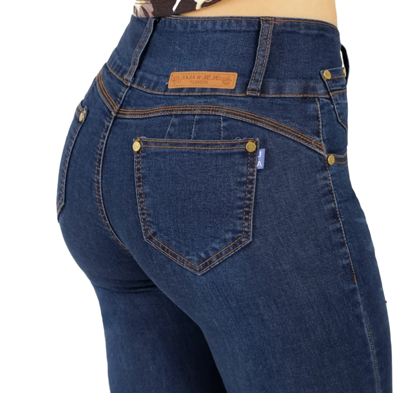 JEANS PUSH UP MUJER BUCANERAS AZUL FULL LEVANTA COLA CORTE COLOMBIANO CALCE PERFECTO - 6