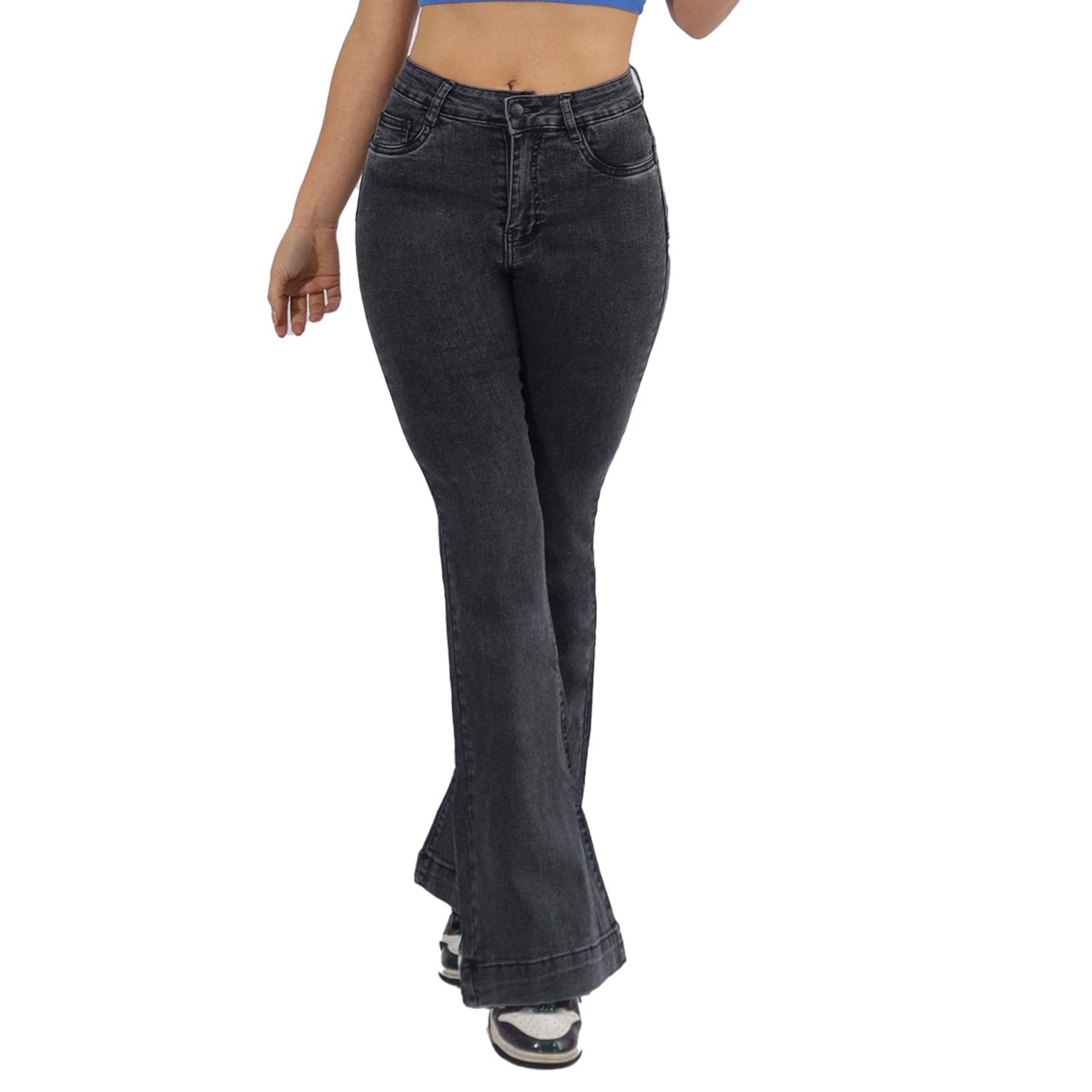JEANS FLARE PUSH UP ACAMPANADO LEVANTA COLA CORTE COLOMBIANO ESCULTOR GRIS - 2
