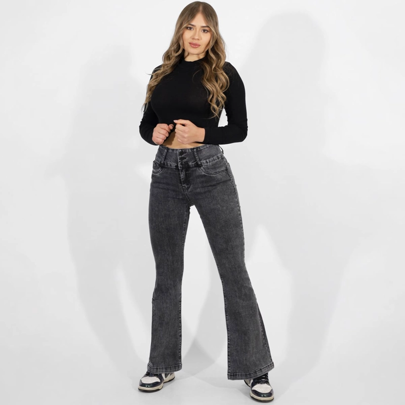 JEANS FLARE MUJER BUCANERAS GRIS FLARE PUSH UP ACAMPANADO LEVANTA COLA CORTE COLOMBIANO ESCULTOR - 3