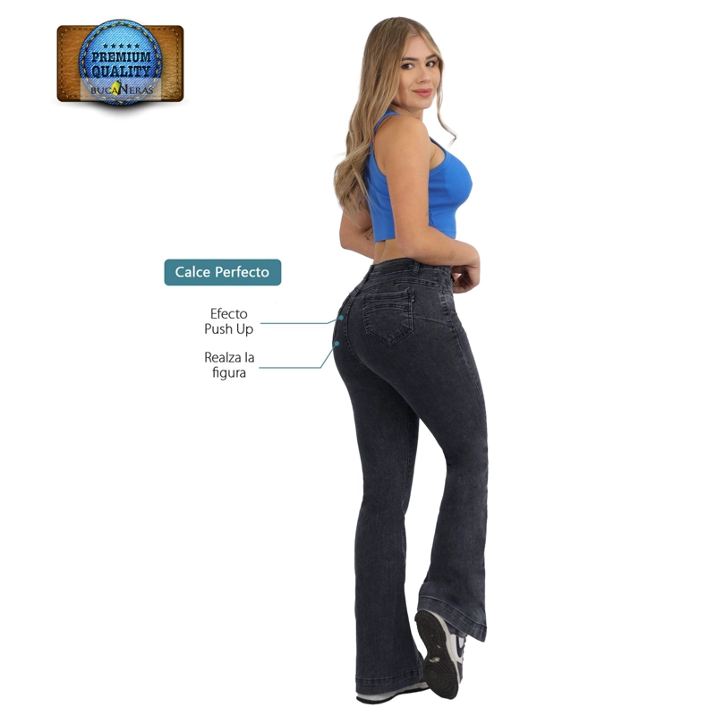 JEANS FLARE MUJER BUCANERAS GRIS FLARE PUSH UP ACAMPANADO LEVANTA COLA CORTE COLOMBIANO ESCULTOR - 4