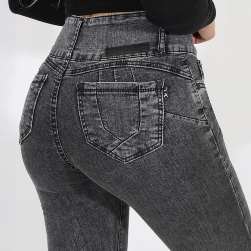 JEANS FLARE MUJER BUCANERAS GRIS FLARE PUSH UP ACAMPANADO LEVANTA COLA CORTE COLOMBIANO ESCULTOR - 6