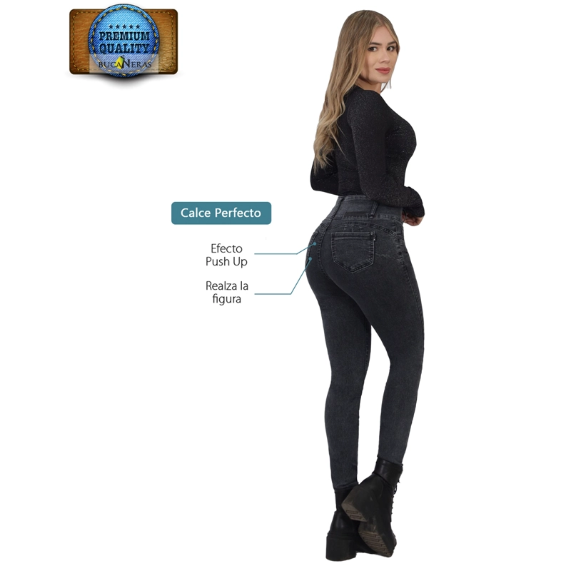 JEANS PUSH UP MUJER BUCANERAS GRIS LEVANTA COLA CORTE COLOMBIANO CALCE PERFECTO ESCULTOR - 2